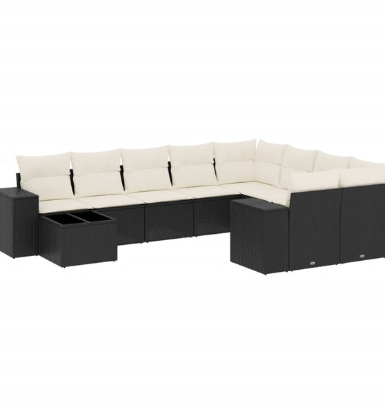 10-tlg. Garten-Sofagarnitur mit Kissen Schwarz Poly Rattan