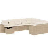 10-tlg. Garten-Sofagarnitur mit Kissen Beige Poly Rattan