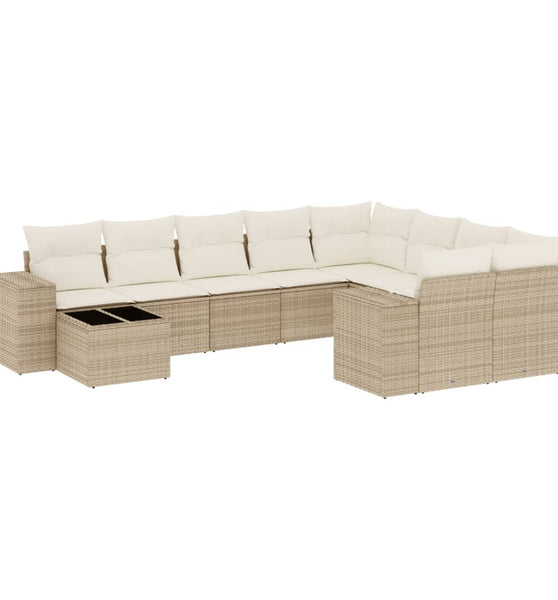 10-tlg. Garten-Sofagarnitur mit Kissen Beige Poly Rattan