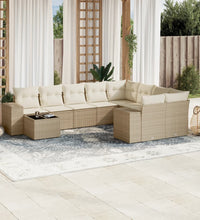 10-tlg. Garten-Sofagarnitur mit Kissen Beige Poly Rattan