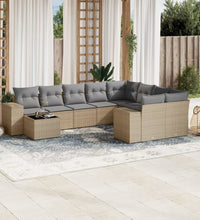 10-tlg. Garten-Sofagarnitur mit Kissen Beige Poly Rattan