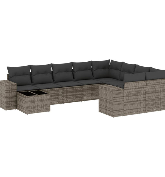 10-tlg. Garten-Sofagarnitur mit Kissen Grau Poly Rattan