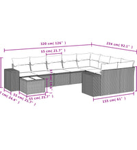 10-tlg. Garten-Sofagarnitur mit Kissen Grau Poly Rattan