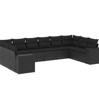 10-tlg. Garten-Sofagarnitur mit Kissen Schwarz Poly Rattan