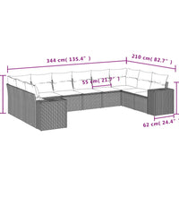 10-tlg. Garten-Sofagarnitur mit Kissen Schwarz Poly Rattan