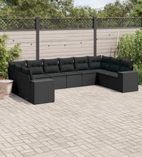 10-tlg. Garten-Sofagarnitur mit Kissen Schwarz Poly Rattan