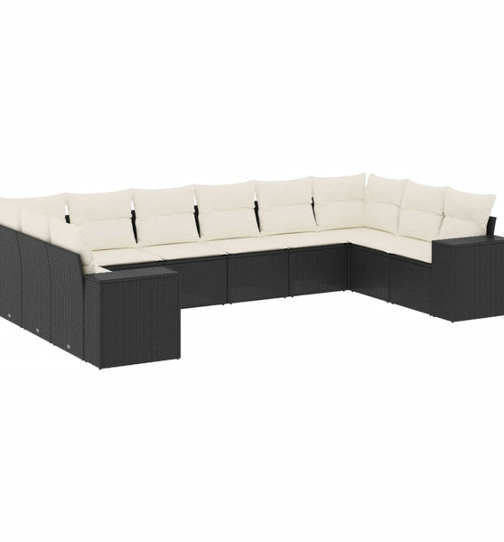 10-tlg. Garten-Sofagarnitur mit Kissen Schwarz Poly Rattan