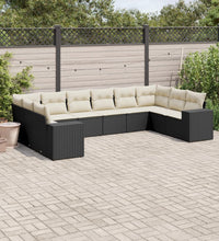 10-tlg. Garten-Sofagarnitur mit Kissen Schwarz Poly Rattan