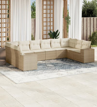 10-tlg. Garten-Sofagarnitur mit Kissen Beige Poly Rattan