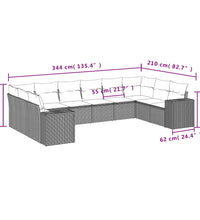 10-tlg. Garten-Sofagarnitur mit Kissen Beige Poly Rattan