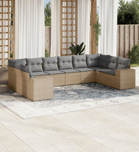 10-tlg. Garten-Sofagarnitur mit Kissen Beige Poly Rattan