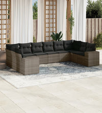 10-tlg. Garten-Sofagarnitur mit Kissen Grau Poly Rattan