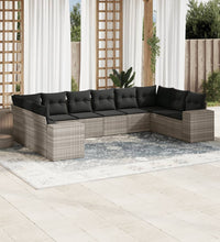 10-tlg. Garten-Sofagarnitur mit Kissen Hellgrau Poly Rattan