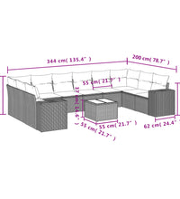 11-tlg. Garten-Sofagarnitur mit Kissen Braun Poly Rattan