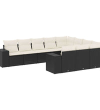 10-tlg. Garten-Sofagarnitur mit Kissen Schwarz Poly Rattan