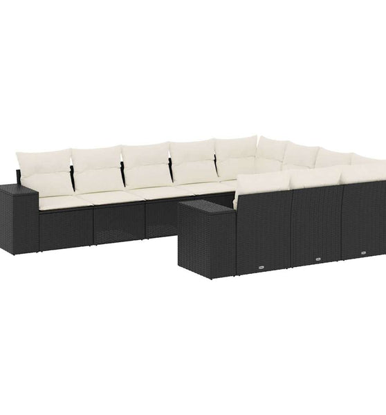 10-tlg. Garten-Sofagarnitur mit Kissen Schwarz Poly Rattan
