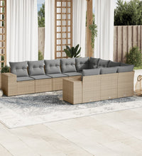 10-tlg. Garten-Sofagarnitur mit Kissen Beige Poly Rattan