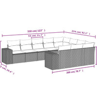 10-tlg. Garten-Sofagarnitur mit Kissen Grau Poly Rattan