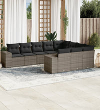 10-tlg. Garten-Sofagarnitur mit Kissen Grau Poly Rattan