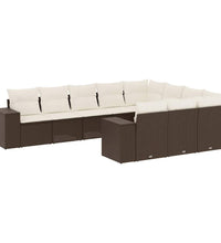 10-tlg. Garten-Sofagarnitur mit Kissen Braun Poly Rattan