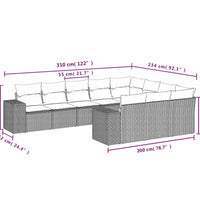 10-tlg. Garten-Sofagarnitur mit Kissen Braun Poly Rattan