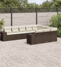 10-tlg. Garten-Sofagarnitur mit Kissen Braun Poly Rattan