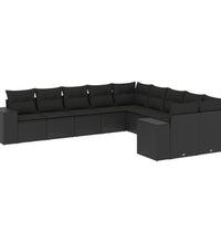 10-tlg. Garten-Sofagarnitur mit Kissen Schwarz Poly Rattan