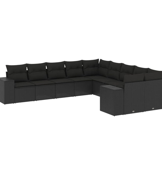 10-tlg. Garten-Sofagarnitur mit Kissen Schwarz Poly Rattan