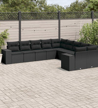 10-tlg. Garten-Sofagarnitur mit Kissen Schwarz Poly Rattan