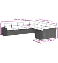 10-tlg. Garten-Sofagarnitur mit Kissen Schwarz Poly Rattan