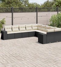10-tlg. Garten-Sofagarnitur mit Kissen Schwarz Poly Rattan