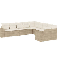 10-tlg. Garten-Sofagarnitur mit Kissen Beige Poly Rattan