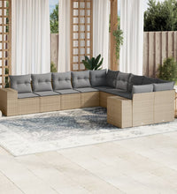 10-tlg. Garten-Sofagarnitur mit Kissen Beige Poly Rattan