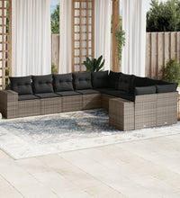 10-tlg. Garten-Sofagarnitur mit Kissen Grau Poly Rattan