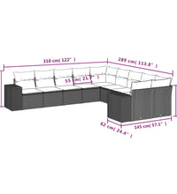 10-tlg. Garten-Sofagarnitur mit Kissen Hellgrau Poly Rattan