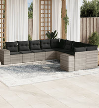 10-tlg. Garten-Sofagarnitur mit Kissen Hellgrau Poly Rattan