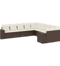 10-tlg. Garten-Sofagarnitur mit Kissen Braun Poly Rattan