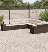 10-tlg. Garten-Sofagarnitur mit Kissen Braun Poly Rattan