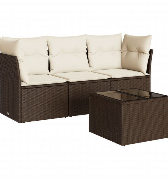 4-tlg. Garten-Sofagarnitur mit Kissen Braun Poly Rattan