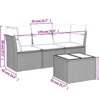 4-tlg. Garten-Sofagarnitur mit Kissen Braun Poly Rattan