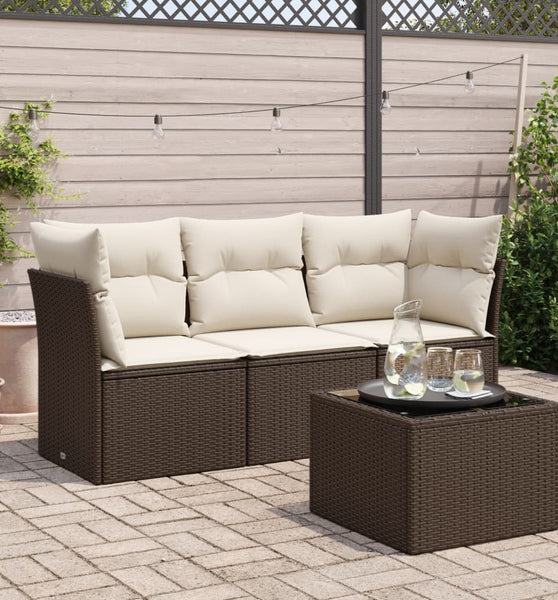 4-tlg. Garten-Sofagarnitur mit Kissen Braun Poly Rattan