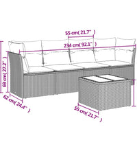 5-tlg. Garten-Sofagarnitur mit Kissen Braun Poly Rattan