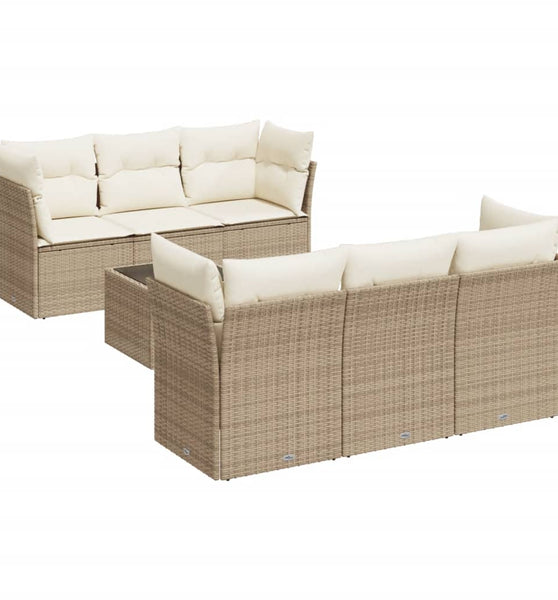 7-tlg. Garten-Sofagarnitur mit Kissen Beige Poly Rattan