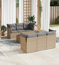 7-tlg. Garten-Sofagarnitur mit Kissen Beige Poly Rattan