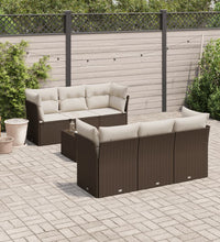 7-tlg. Garten-Sofagarnitur mit Kissen Braun Poly Rattan