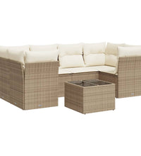 7-tlg. Garten-Sofagarnitur mit Kissen Beige Poly Rattan