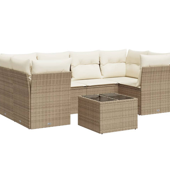 7-tlg. Garten-Sofagarnitur mit Kissen Beige Poly Rattan
