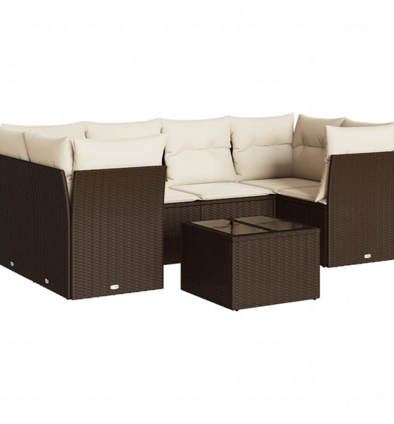 7-tlg. Garten-Sofagarnitur mit Kissen Braun Poly Rattan