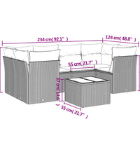 7-tlg. Garten-Sofagarnitur mit Kissen Braun Poly Rattan