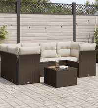 7-tlg. Garten-Sofagarnitur mit Kissen Braun Poly Rattan